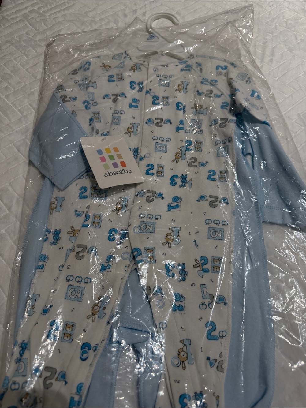 Absorba Light Blue & White Number Print Baby One-Piece